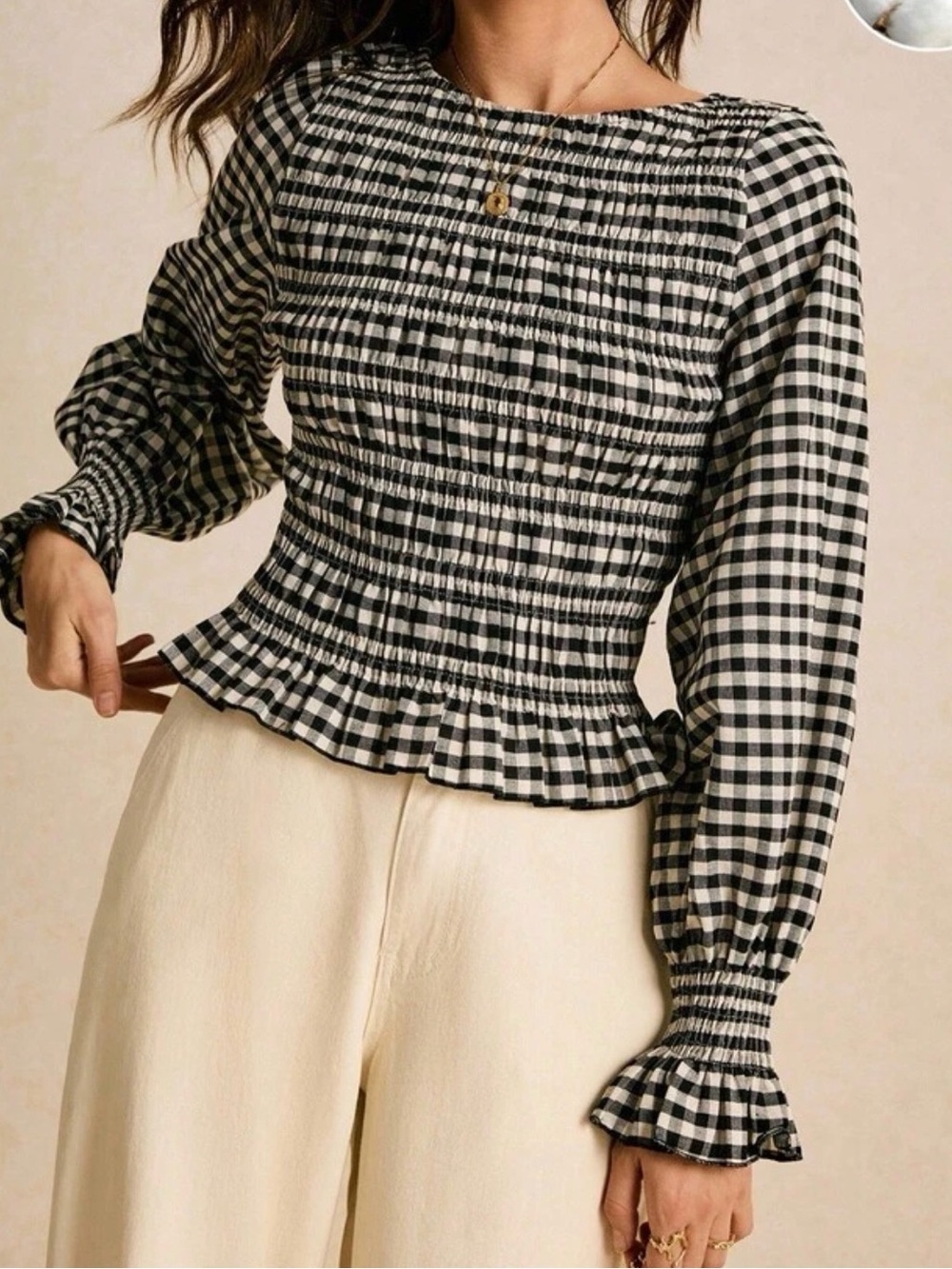 Black and White Plaid Ruffled Top